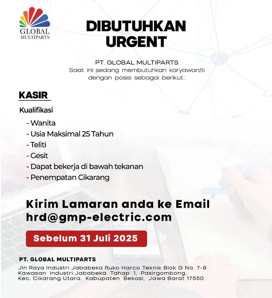 DICARI KASIR DI CIKARANG