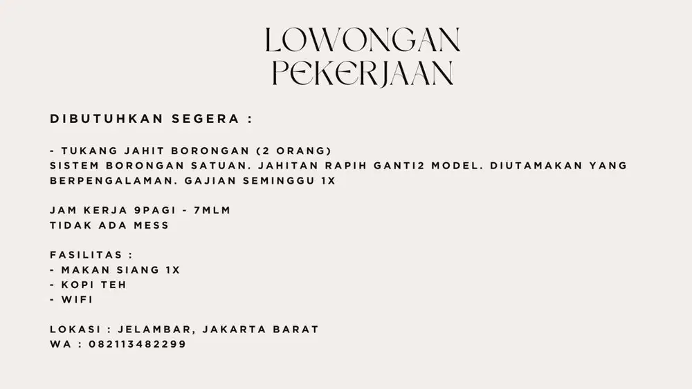 Di Butuhkan Tukang Jahit