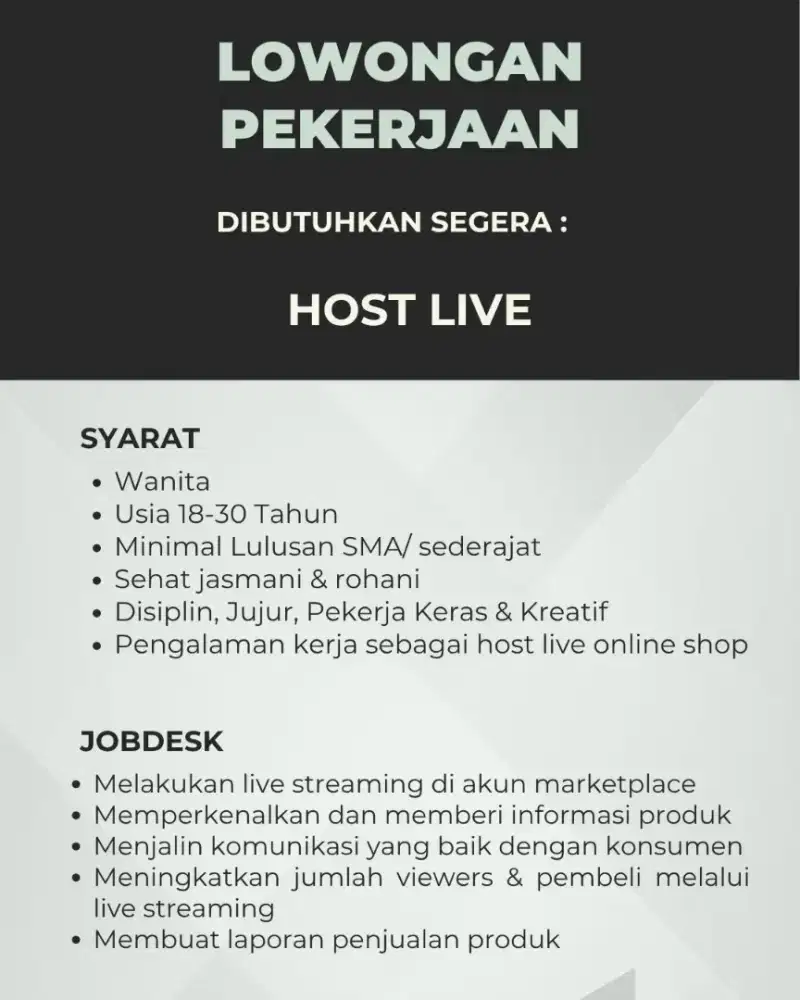 Lowongan Kerja Host Live