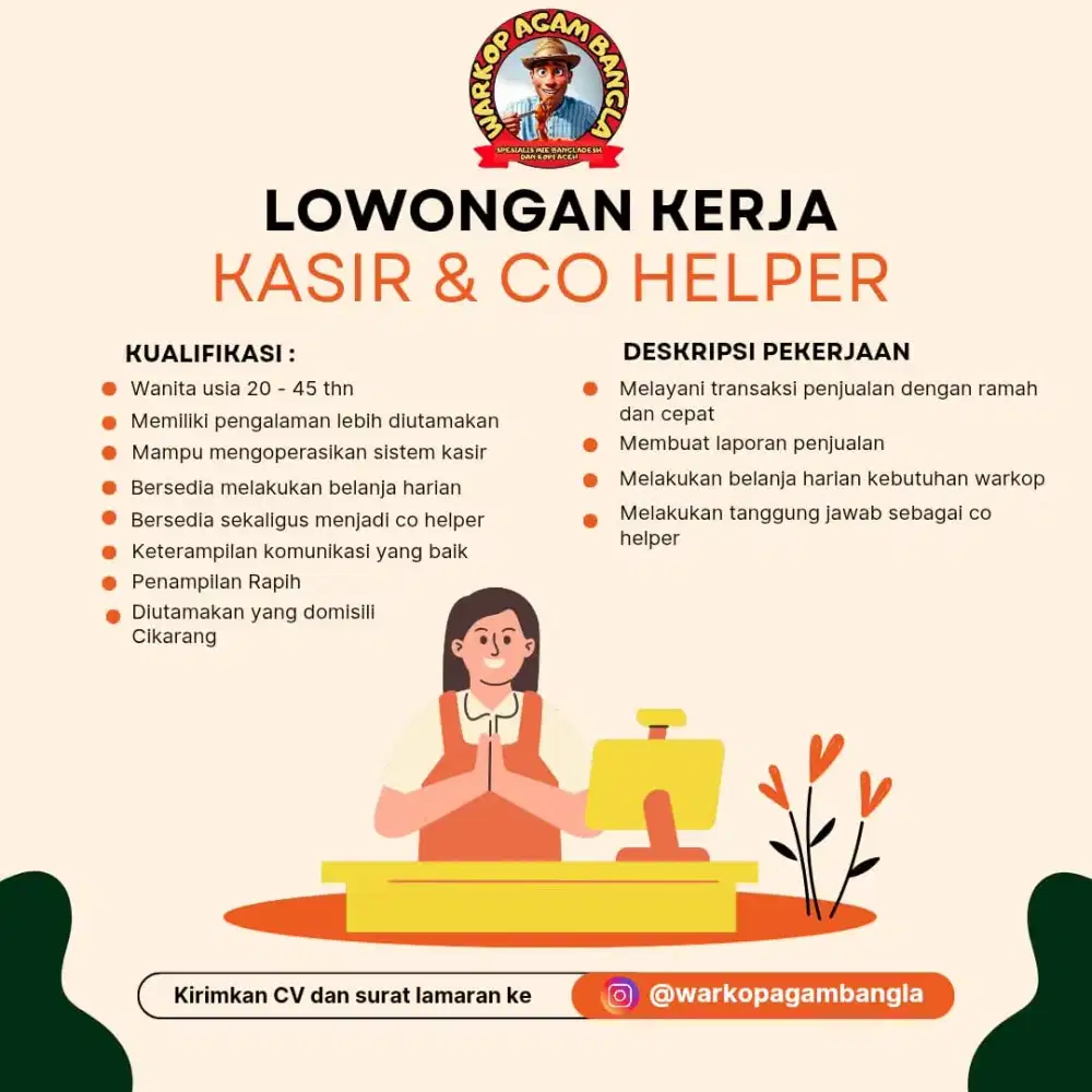 Lowongan Kerja Kasir dan Co-Helper