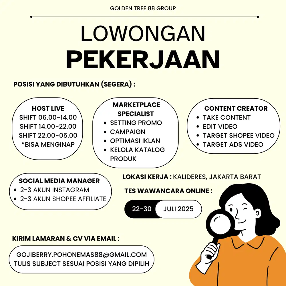 LOWONGAN HOST LIVE , CONTENT CREATOR , E-COMMERCE SPECIALIST