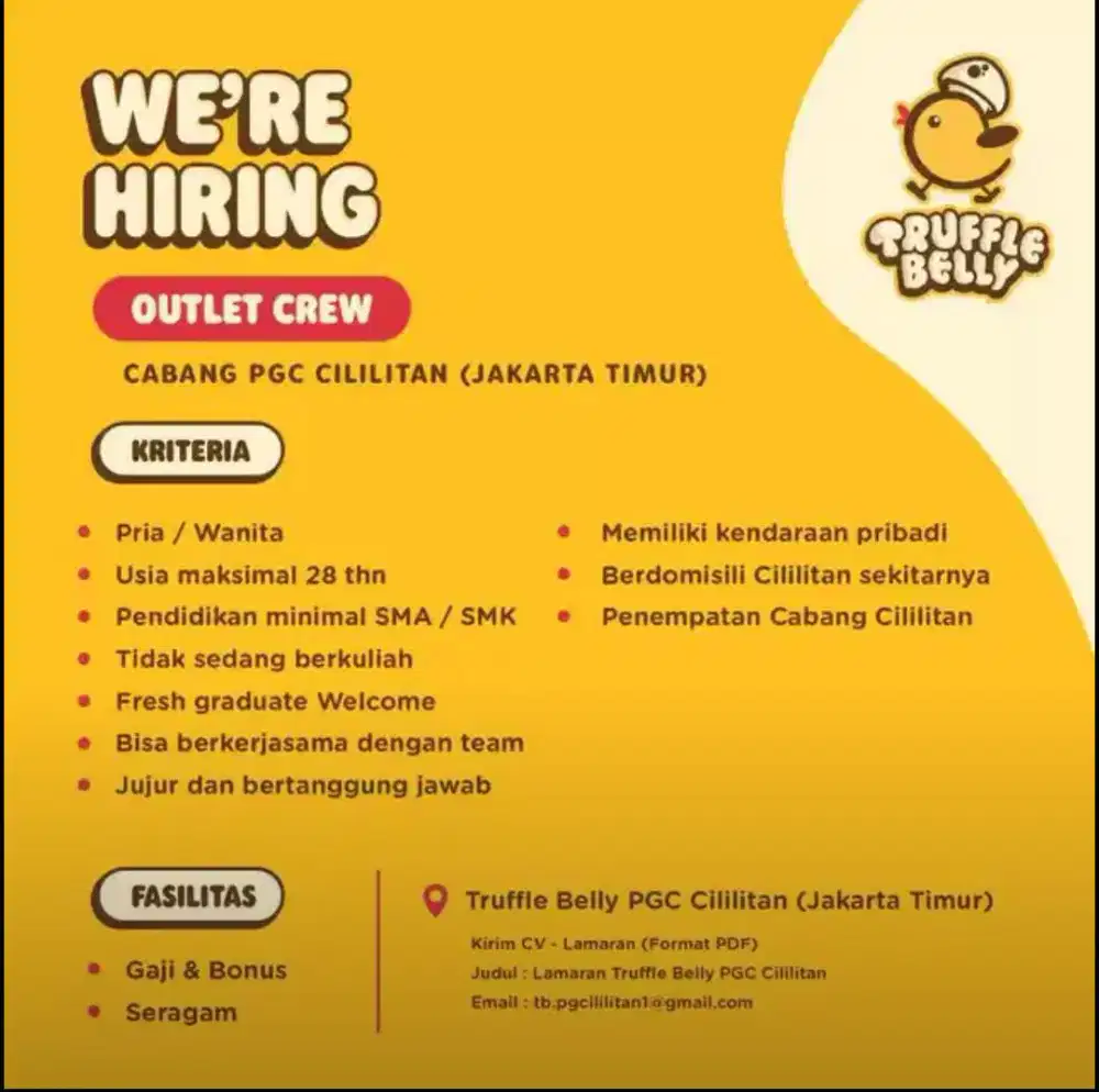 Outlet crew Truffle Belly PGC (Full time/Part time)