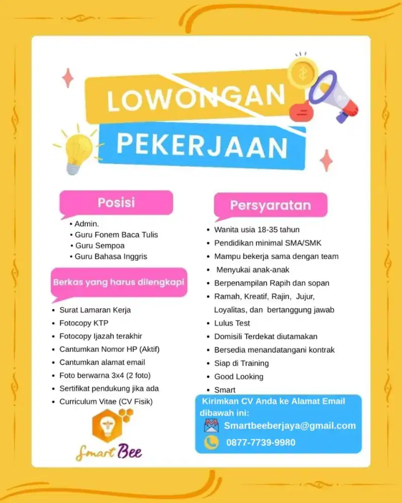 Loker untuk admin  dan guru