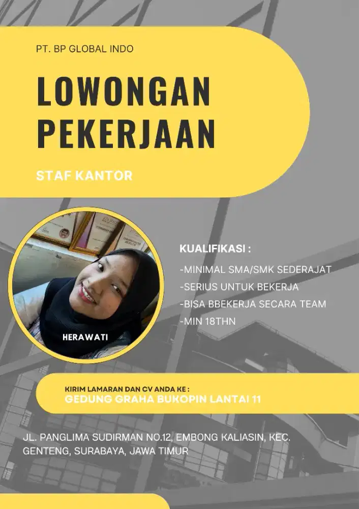 Di butuhkan segera staf kantor