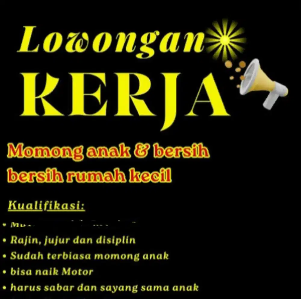 Dicari ART momong balita dan bersih2 rumah