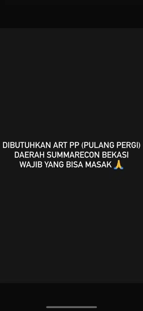 Dibutuhkan ART PP Summarecon Bekasi