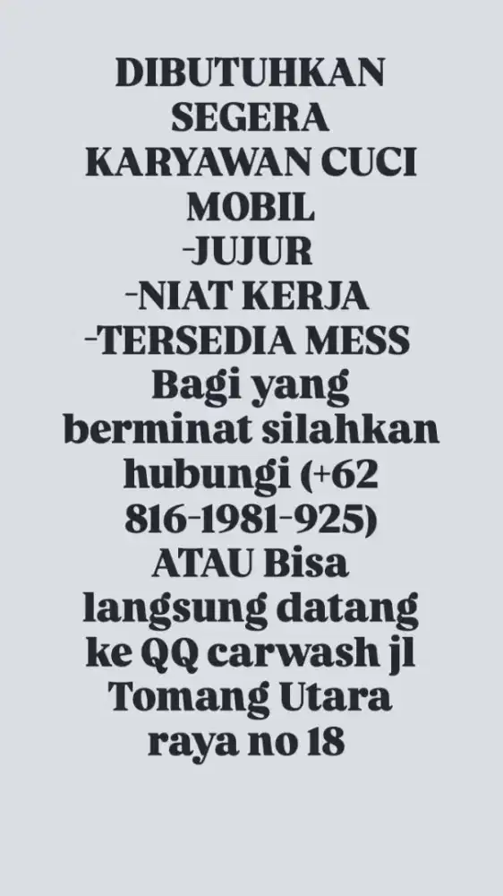 LOWONGAN KERJA STEAM MOBIL