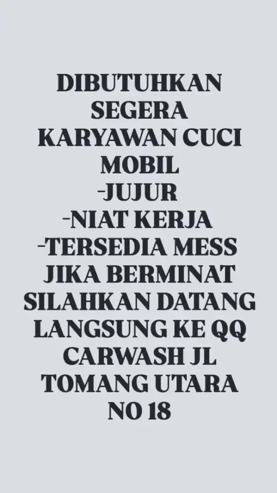 Di cari pegawai steam cuci mobil
