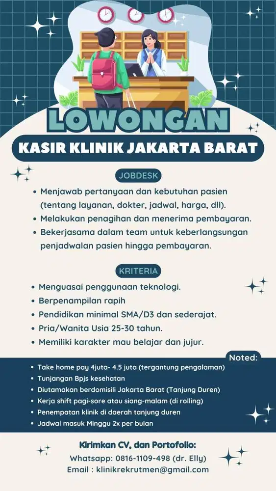LOWONGAN KASIR KLINIK JAKARTA BARAT
