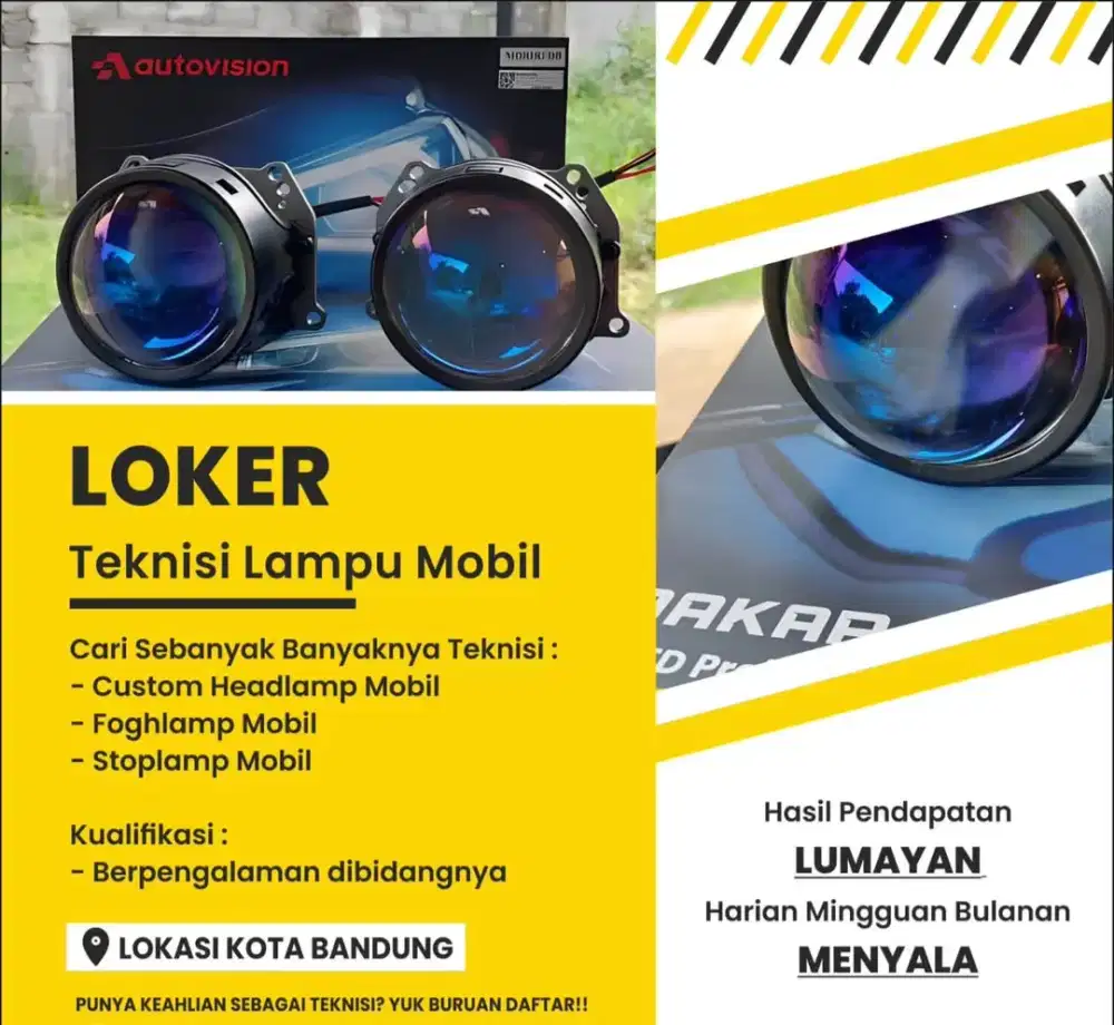 Loker Teknisi Lampu Mobil Motor Custom BILED Headlamp Stoplamp Bandung