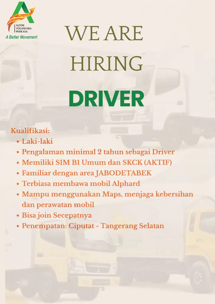 LOWONGAN DRIVER B1 UMUM