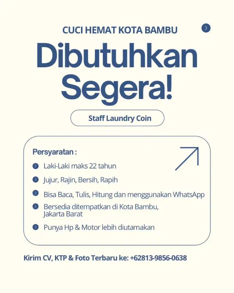 Lowongan Staff Laundry Coin Cuci Hemat (Self Service)