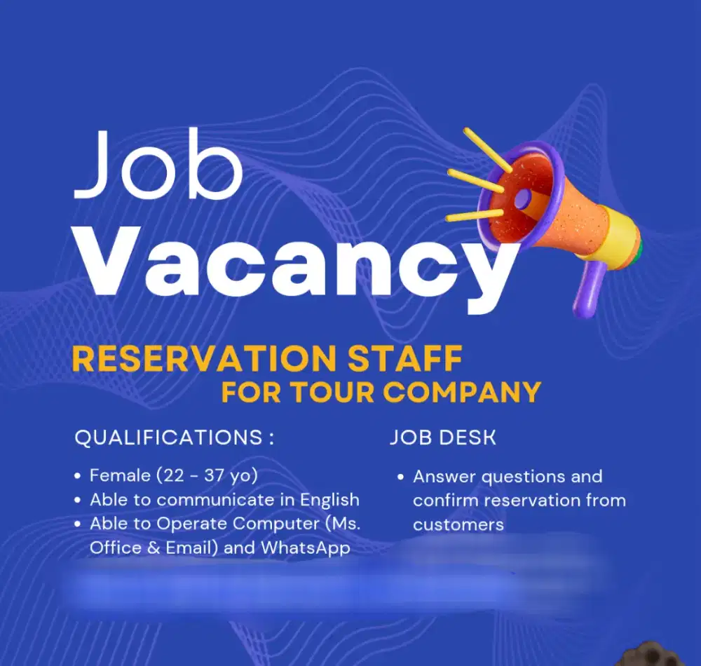 Dibutuhkan staff reservasi tour