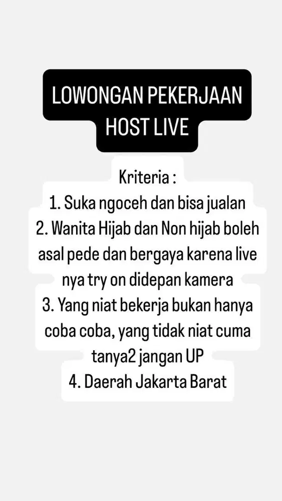 LOWONGAN HOST LIVE