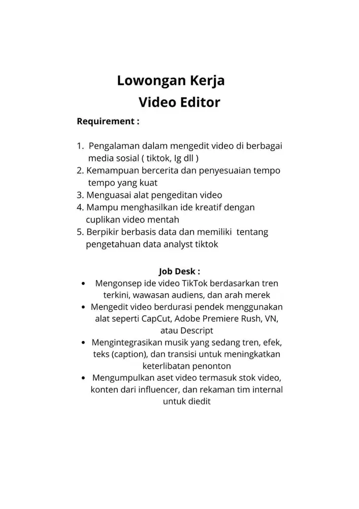 Lowongan Kerja Video Editor