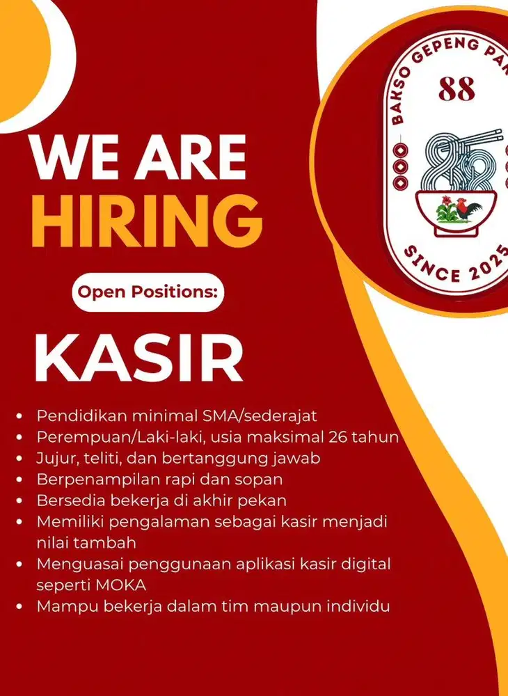 Dibutuhkan kasir segera