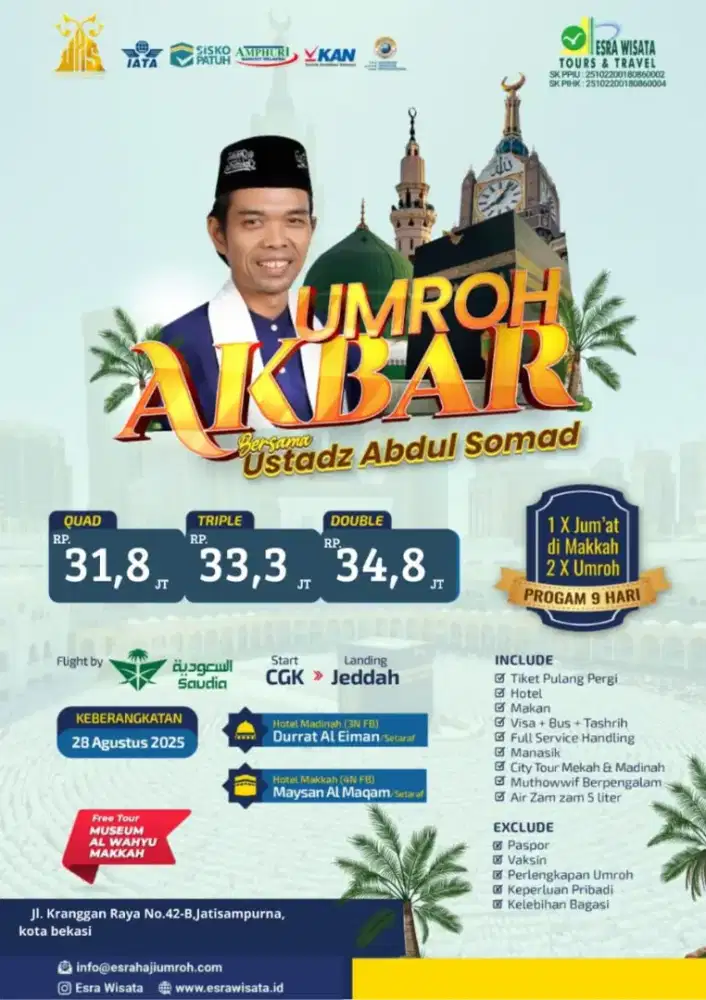 Promo 9 Hari Umroh Agustus Bareng Ust Abdul Somad