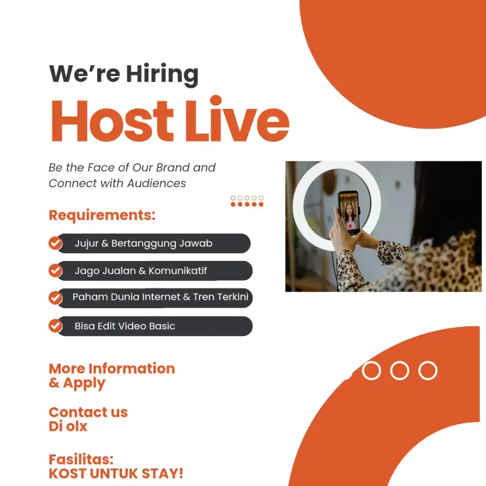 Kami membuka lowongan kerja untuk posisi Host Live Streaming.