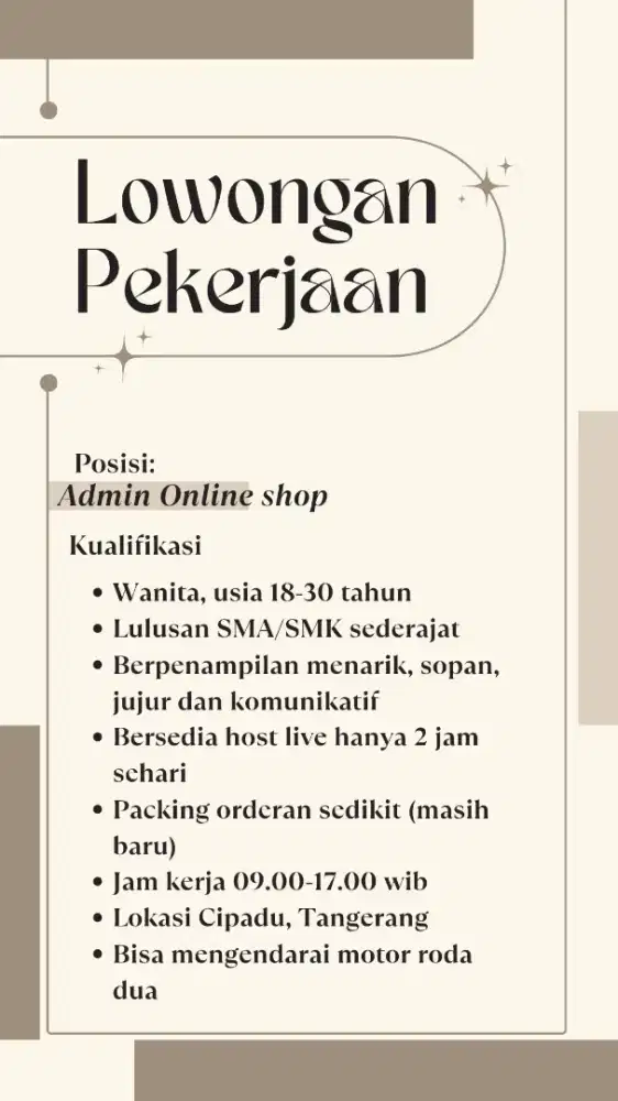Lowongan Admin Olshop