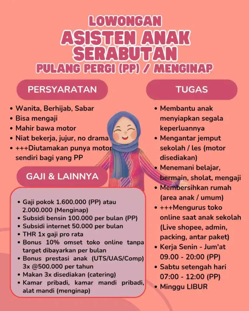 Lowongan Asisten Anak Mahir Bawa Motor