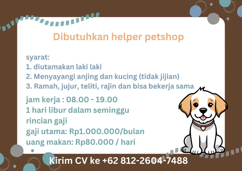 lowongan untuk helper petshop