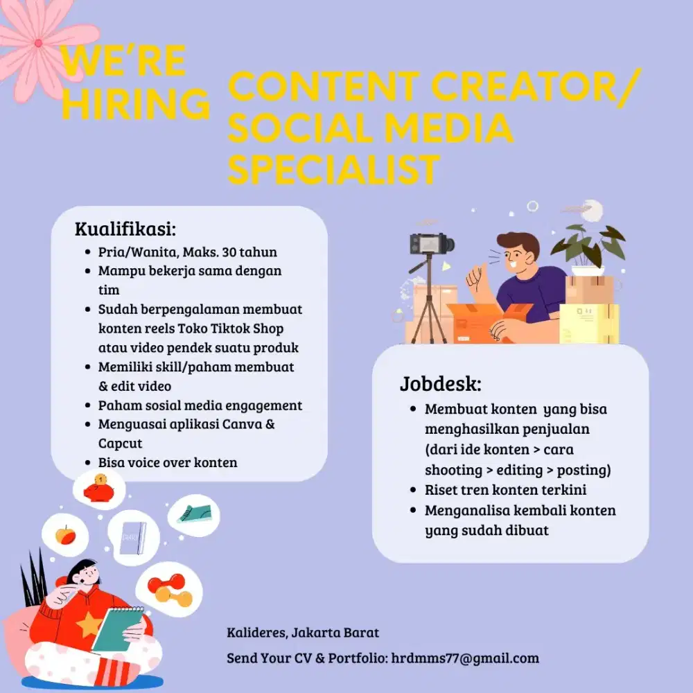 Lowongan Kerja Content Creator/Social Media Specialist