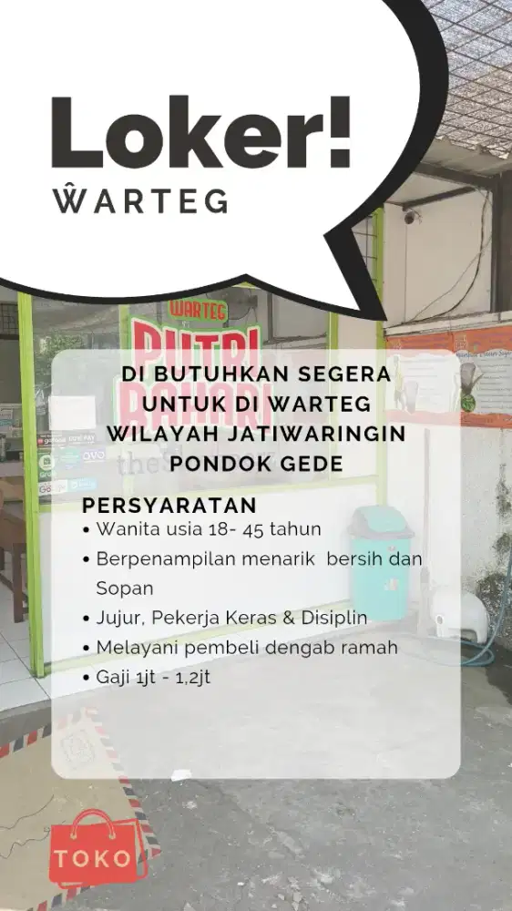 DICARI KARYAWATI UTK BEKERJA DI WARTEG