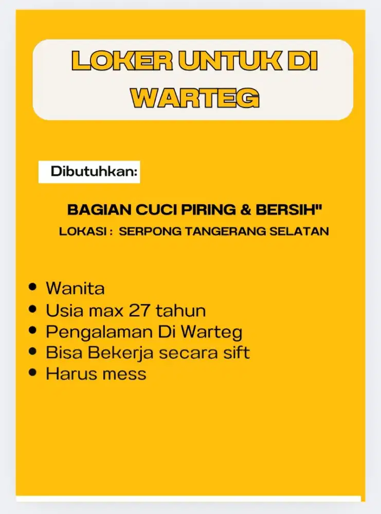 LOKER CUCI PIRING & BERSIH