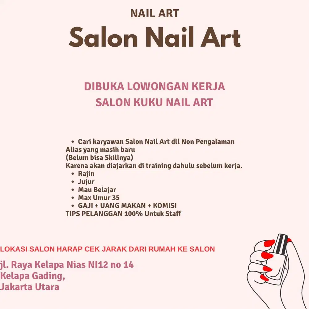 BUTUH CEPAT KARYAWAN SALON NAIL ART KUKU
