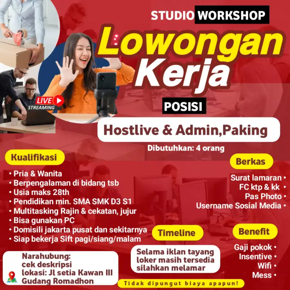 Lowongan kerja Admin Paking Hostlive Ada