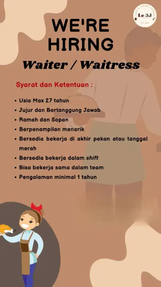 Dibutuhkan Waiter/Waitress dan Barista