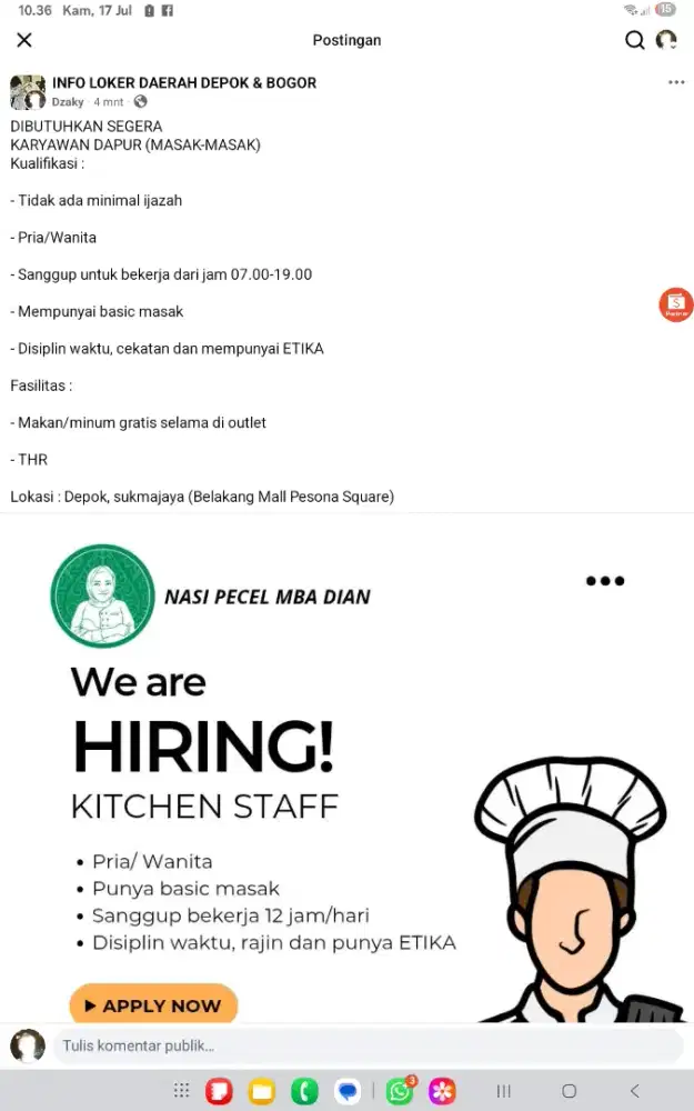 DICARI KARYAWAN DAPUR