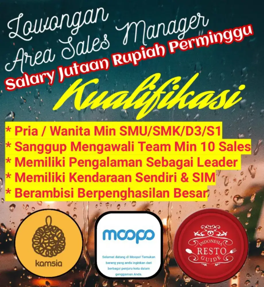 Lowongan Area Sales Manager Penghasilan Jutaan Perminggu