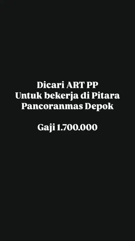 Dicari ART (PP) domisili sekitar Pitara