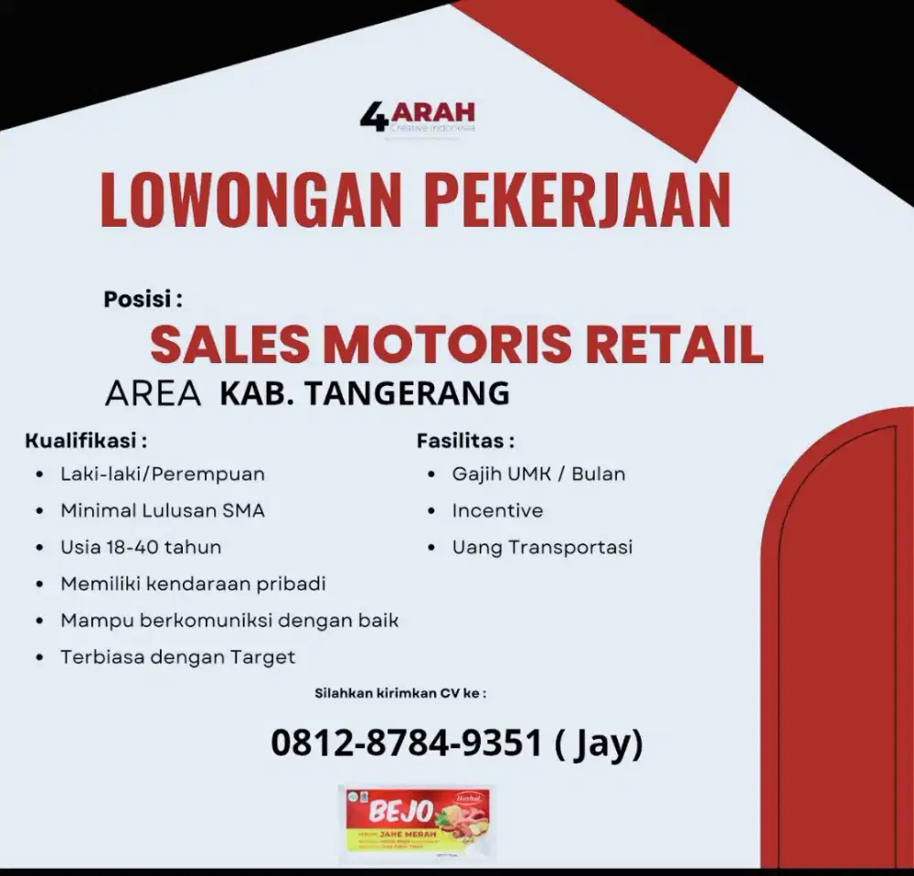 LOKER MOTORIS RETAIL BEJO JAHE MERAH KAB.TANGERANG