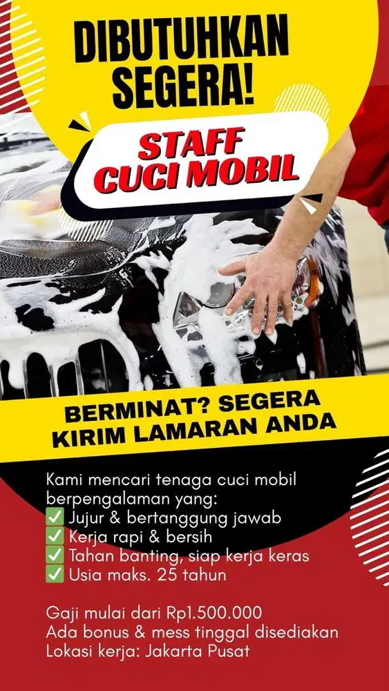 DIBUTUHKAN SEGERA! STAFF CUCI MOBIL