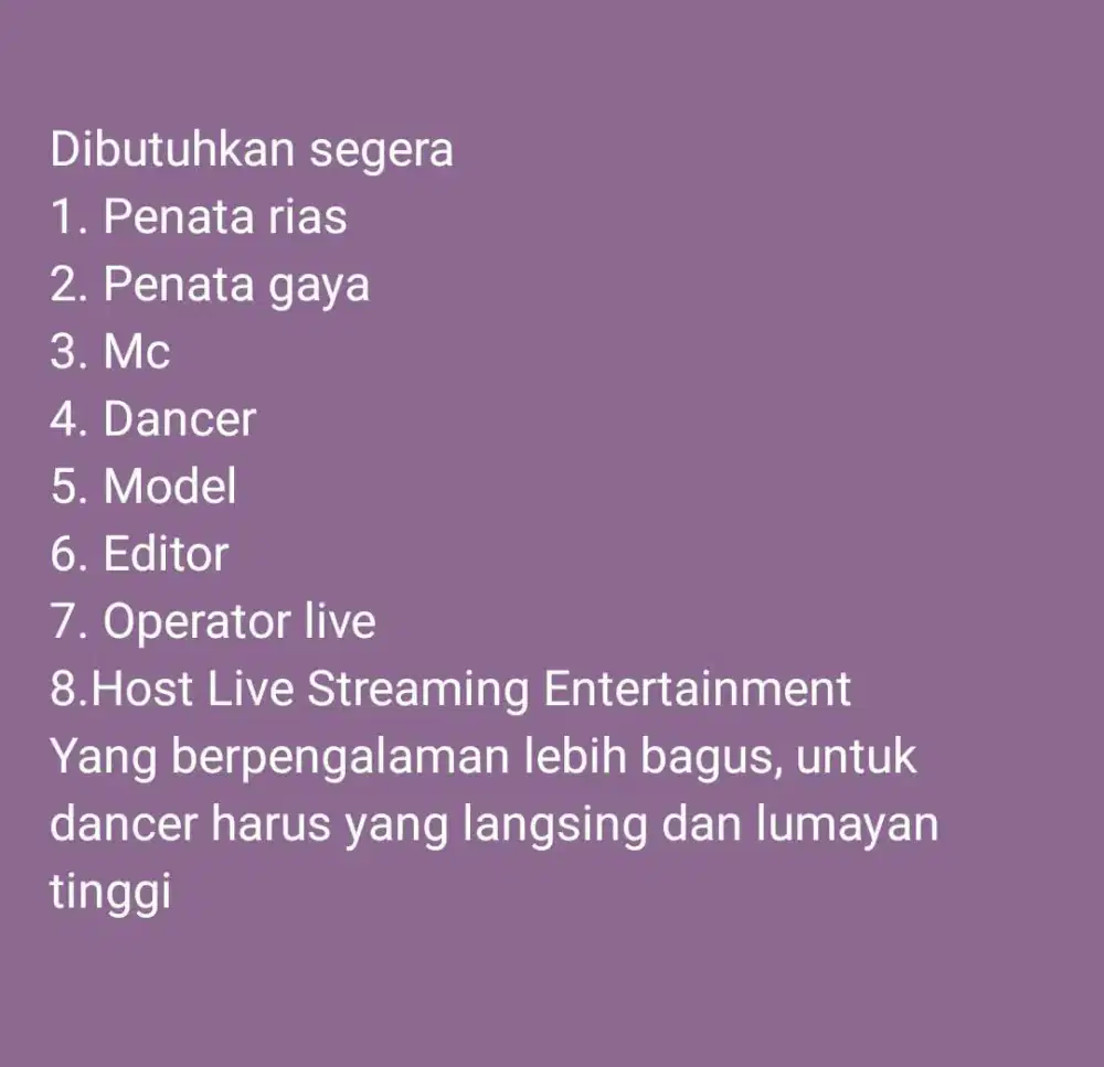 DIBUTUHKAN SEGERA