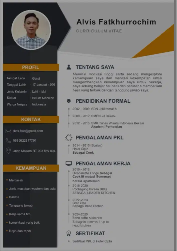 Mencari pekerjaan juru masak/koki/cook/chef