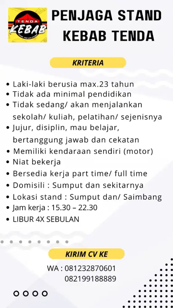 Dibutuhkan penjaga stand kebab