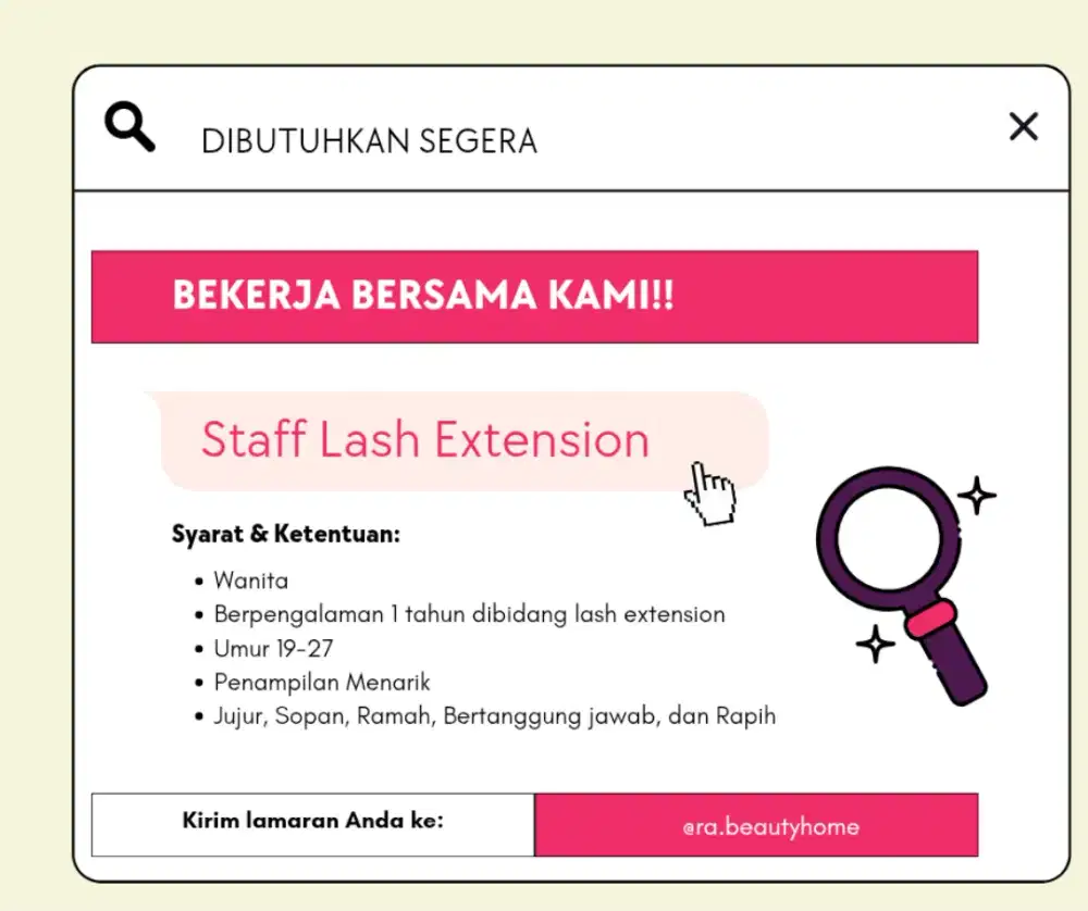 Dibutuhkan Staff Lash Extension Berpengalaman