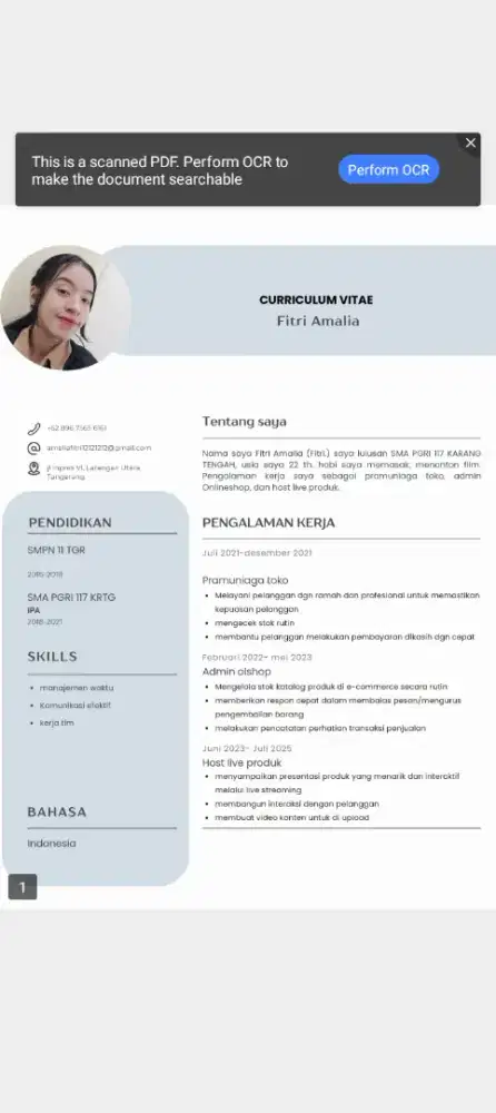 cari pekerjaan host live / admin olshop