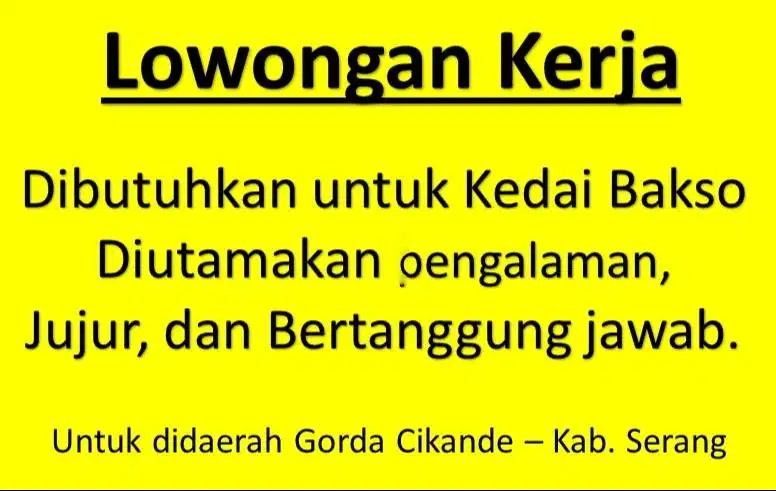 Lowongan kerja - kedai Mie ayam Bakso