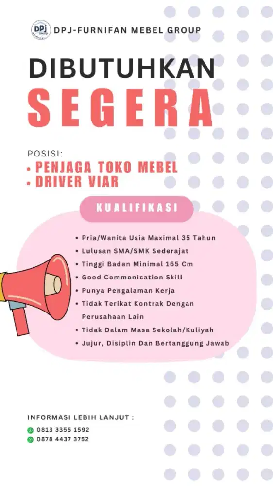 Dibutuhkan lowongan kerja SPB/spg