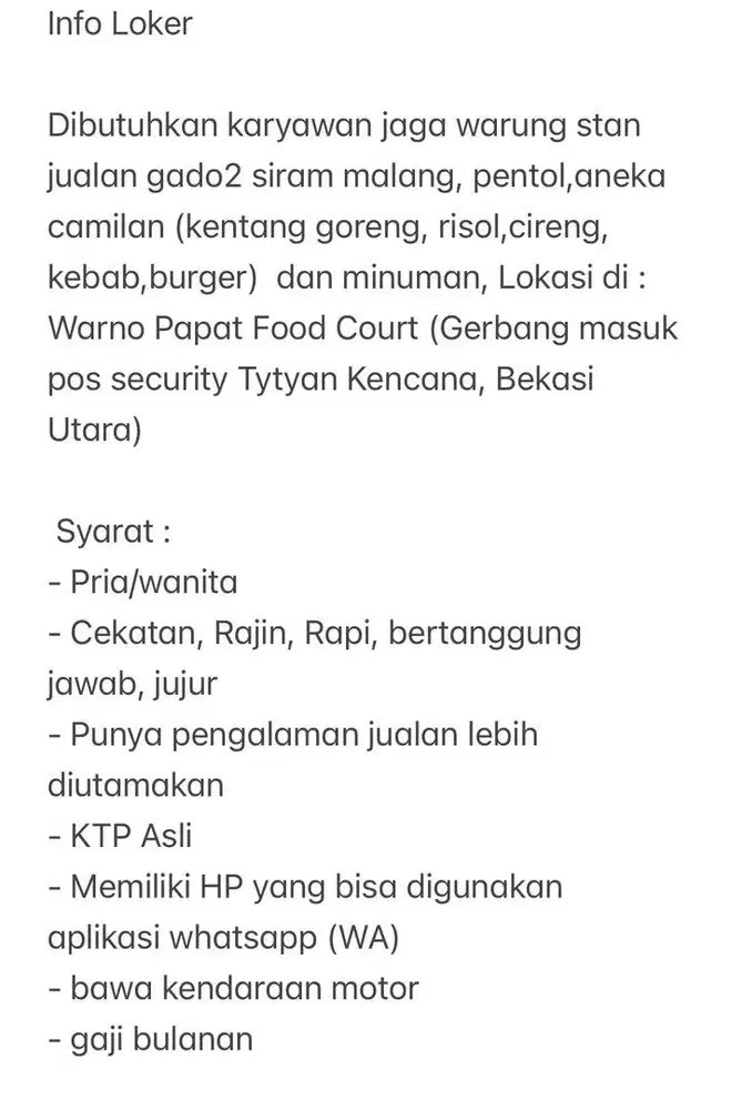 Loker jaga warung