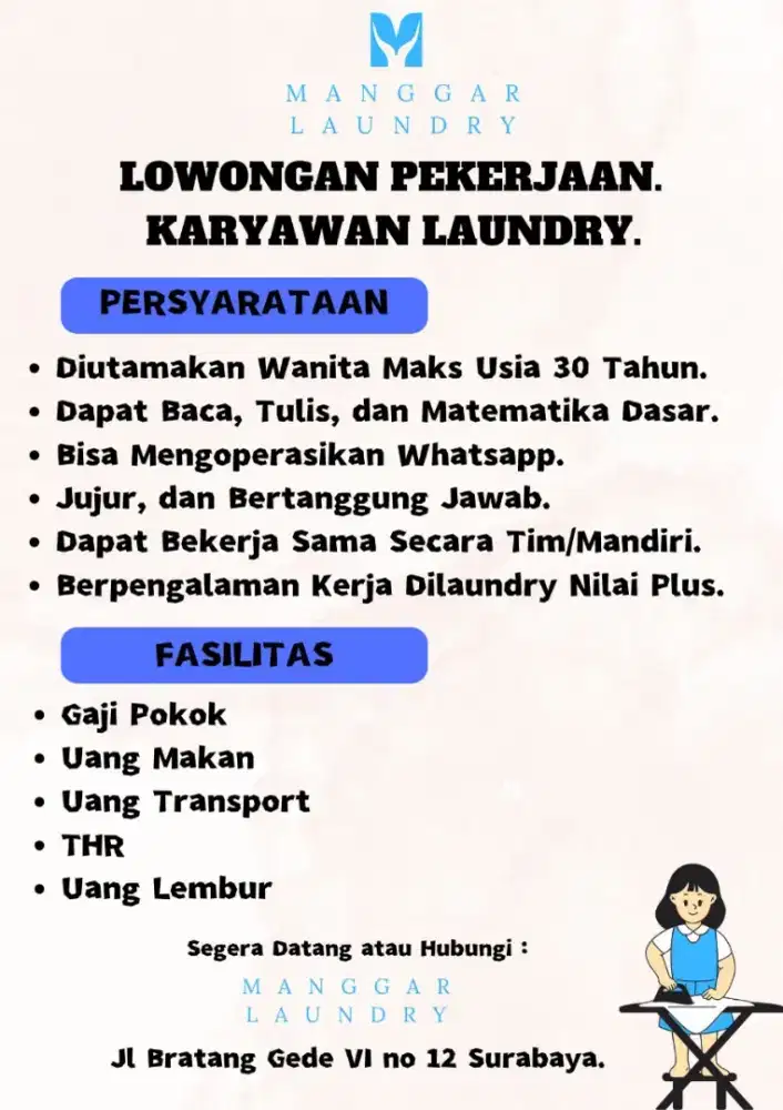 Lowongan kerja bagian proses pencucian pakaian