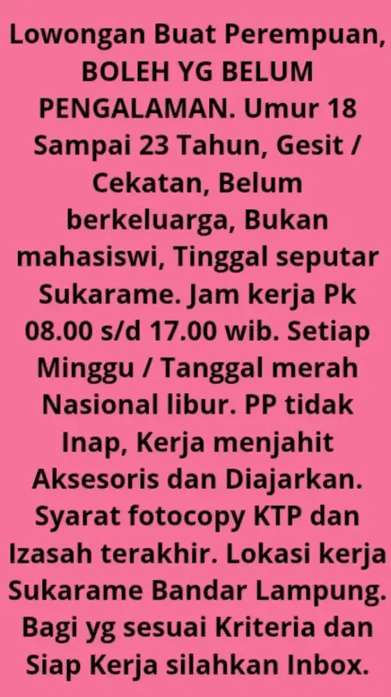 Lowongan Kerja Wanita