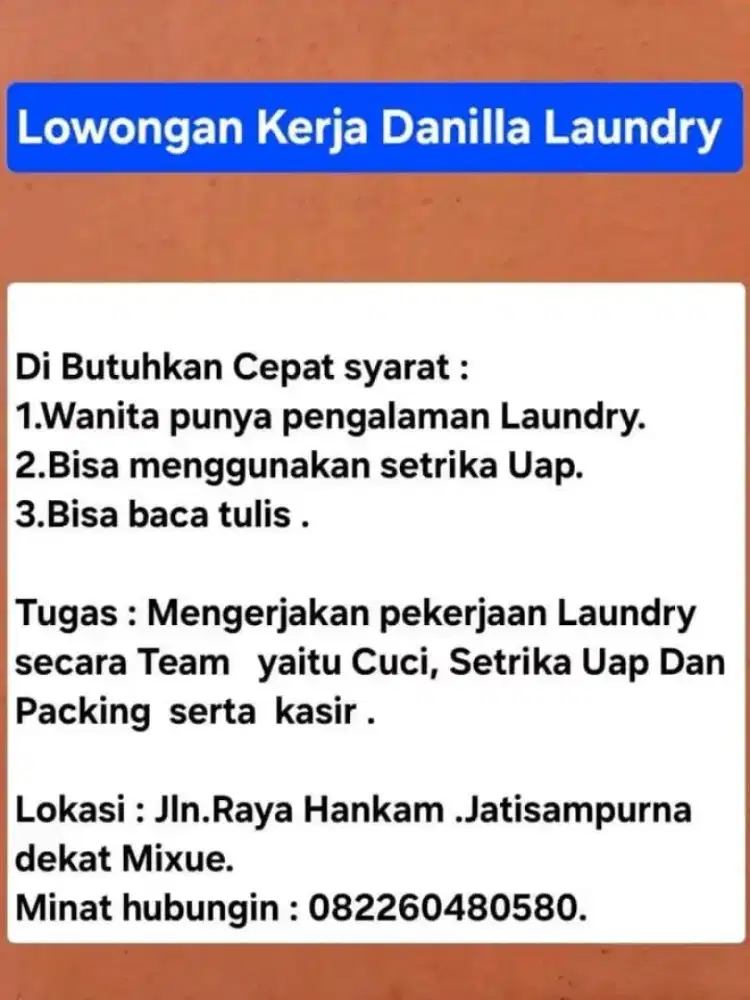 Lowongan kerja Laundry .
