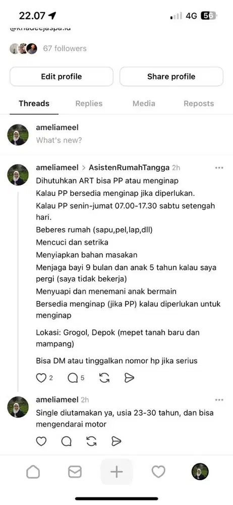 Dibutuhkan ART PP/Menginap