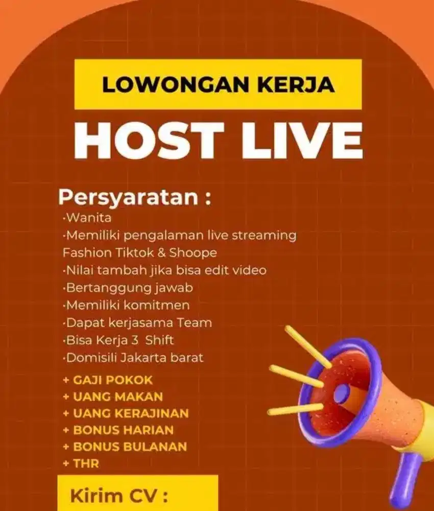 Dibutuhkan segera host live yang serius kerja