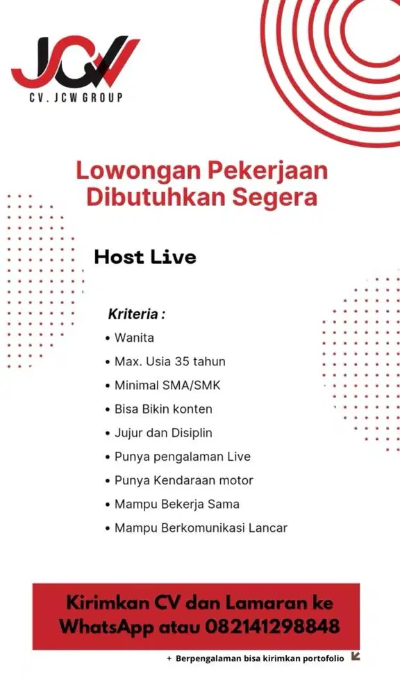 HOST LIVE LOWONGAN